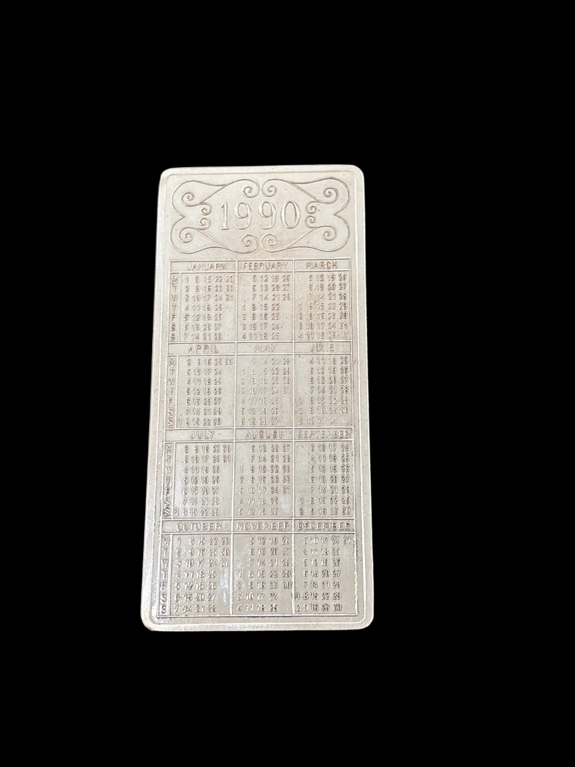 100 G PAMP SILVER BAR - CALENDAR 1990