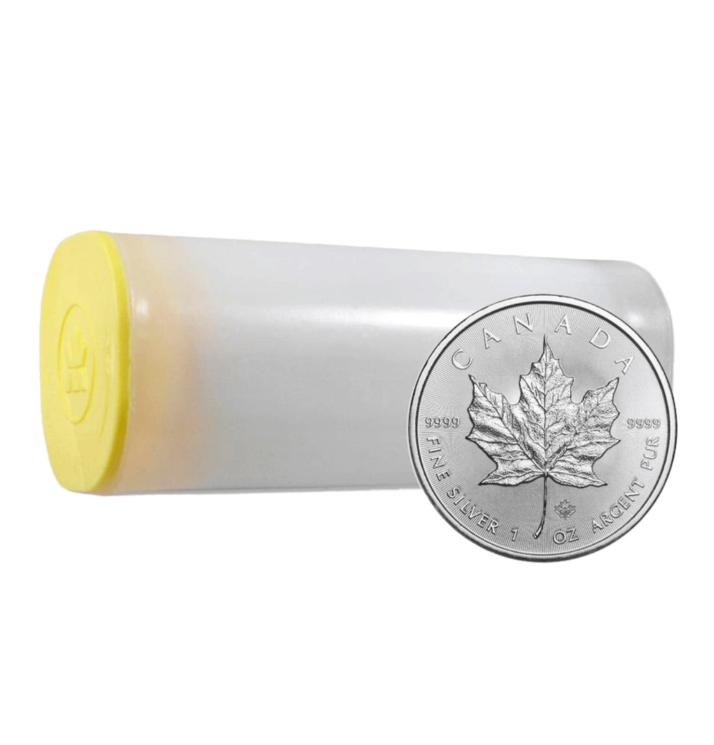25 coins fine silver tube - maple leaf mixed years